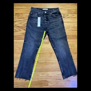 Men’s Zara cropped distress, cut bottom, black jeans waist 30 Length 25 NEW!!